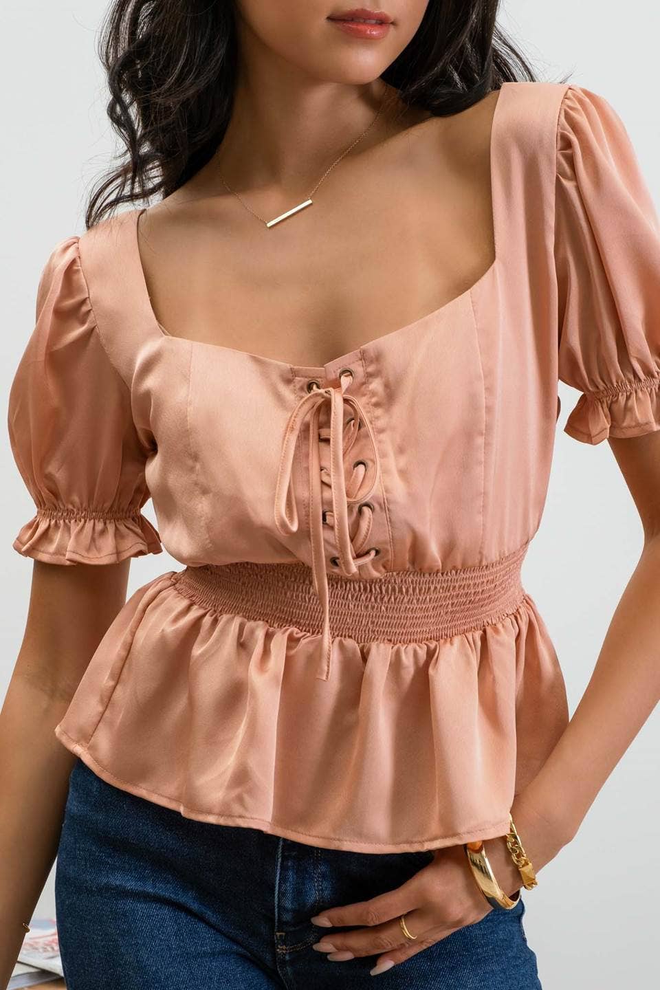 Lace Up Peplum Top