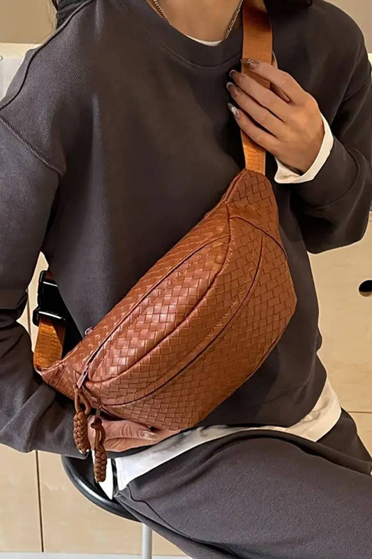 Vegan Leather Woven Crossbody Bum Bag