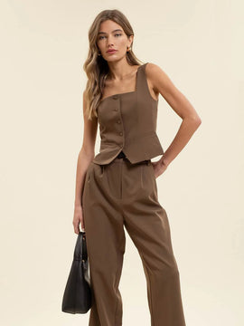 Mocha Pleated Trouser Pants