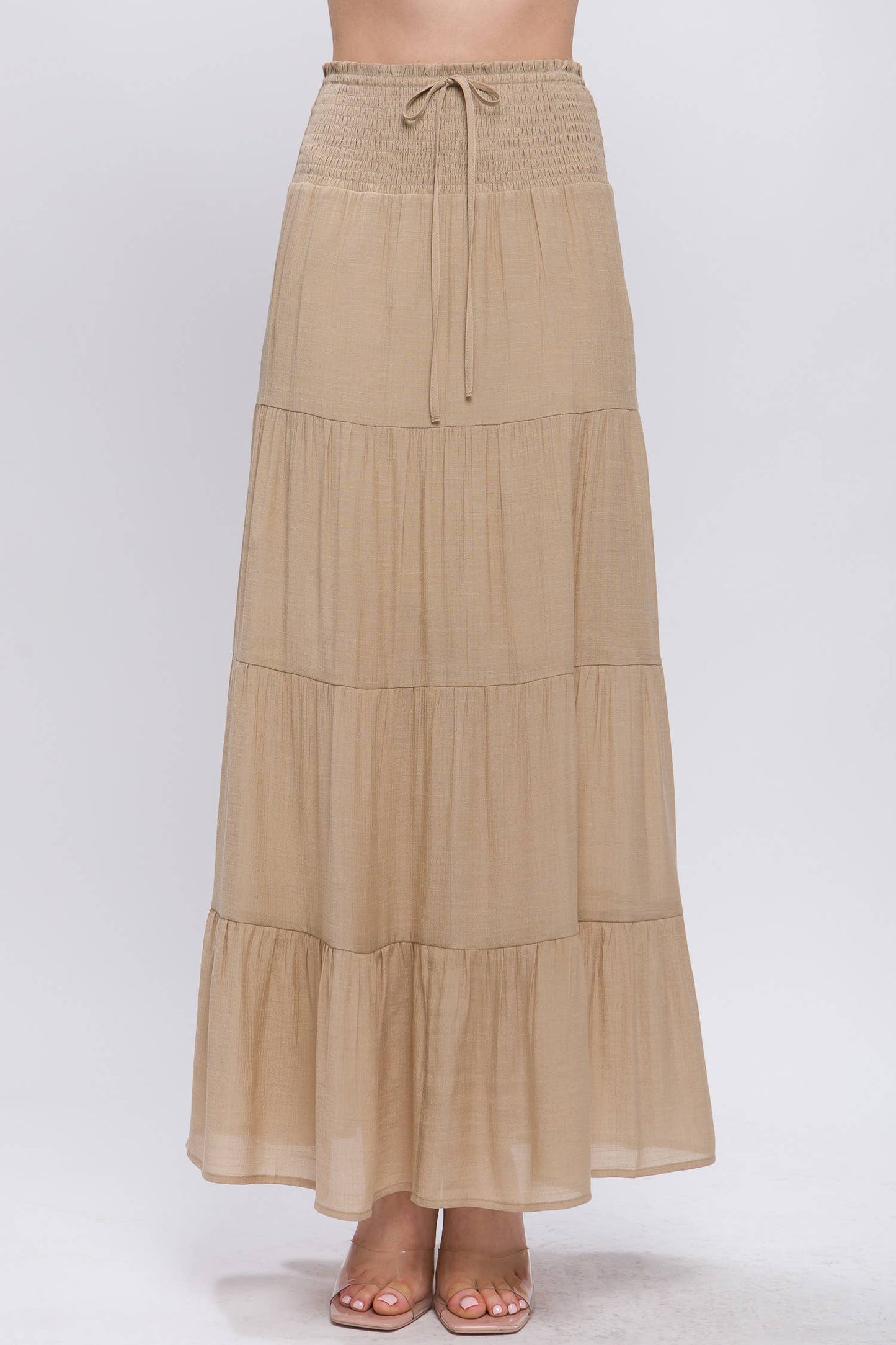 Smocked Tiered Maxi Skirt