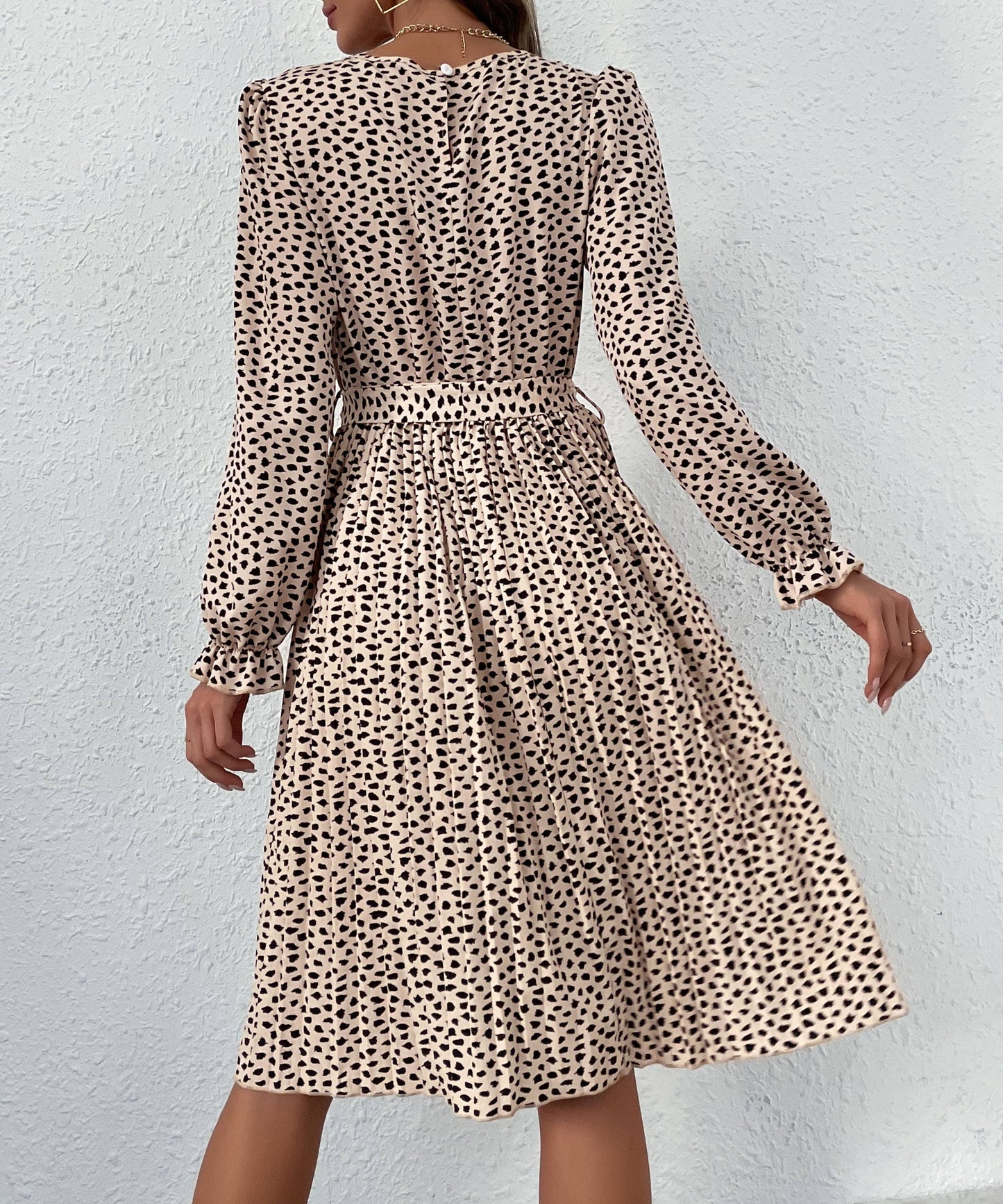 Leopard Waist-tie Midi Dress