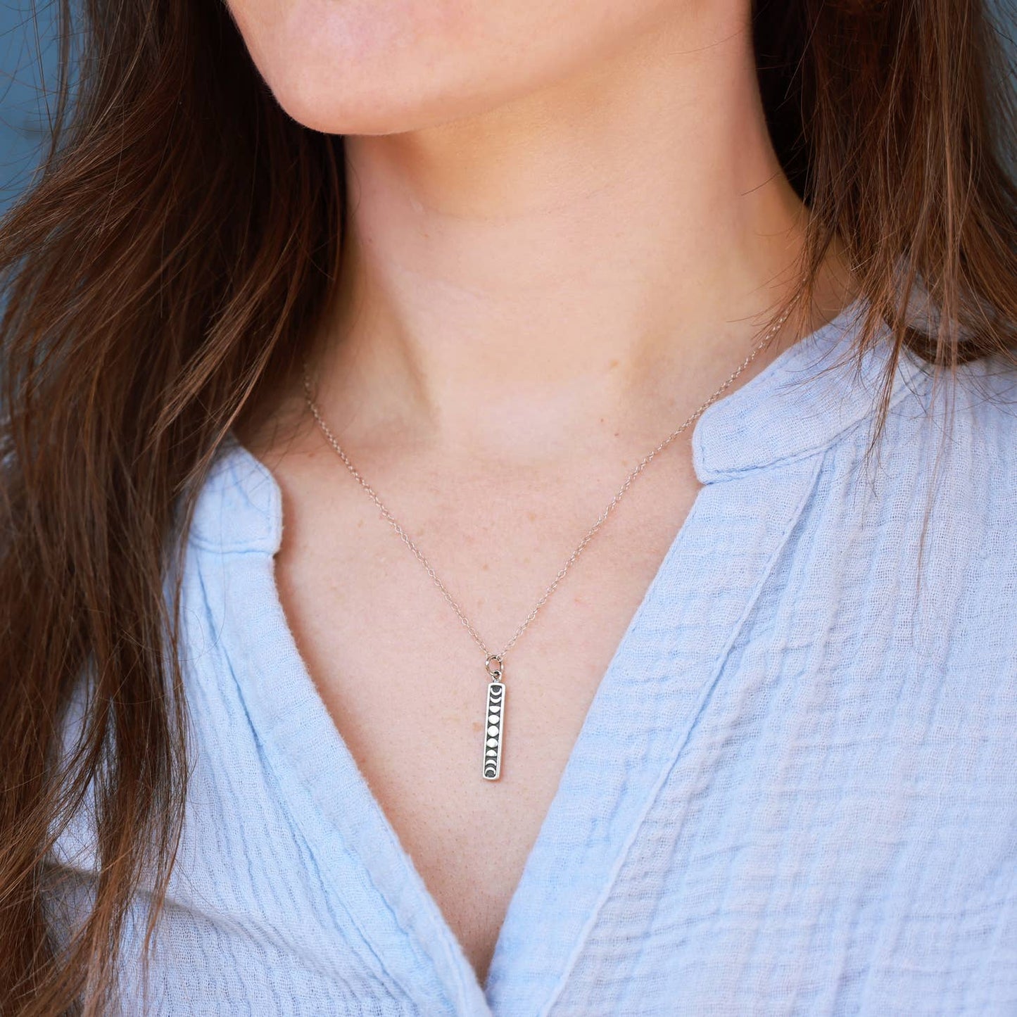 18 Inch Vertical Moon Phase Necklace | Sterling Silver