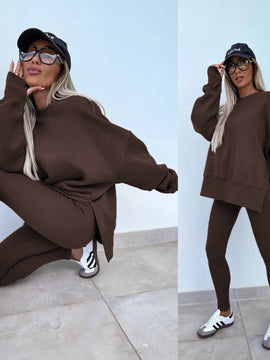 Coffee Time Loose Sweatshirt and Slim Pants Set