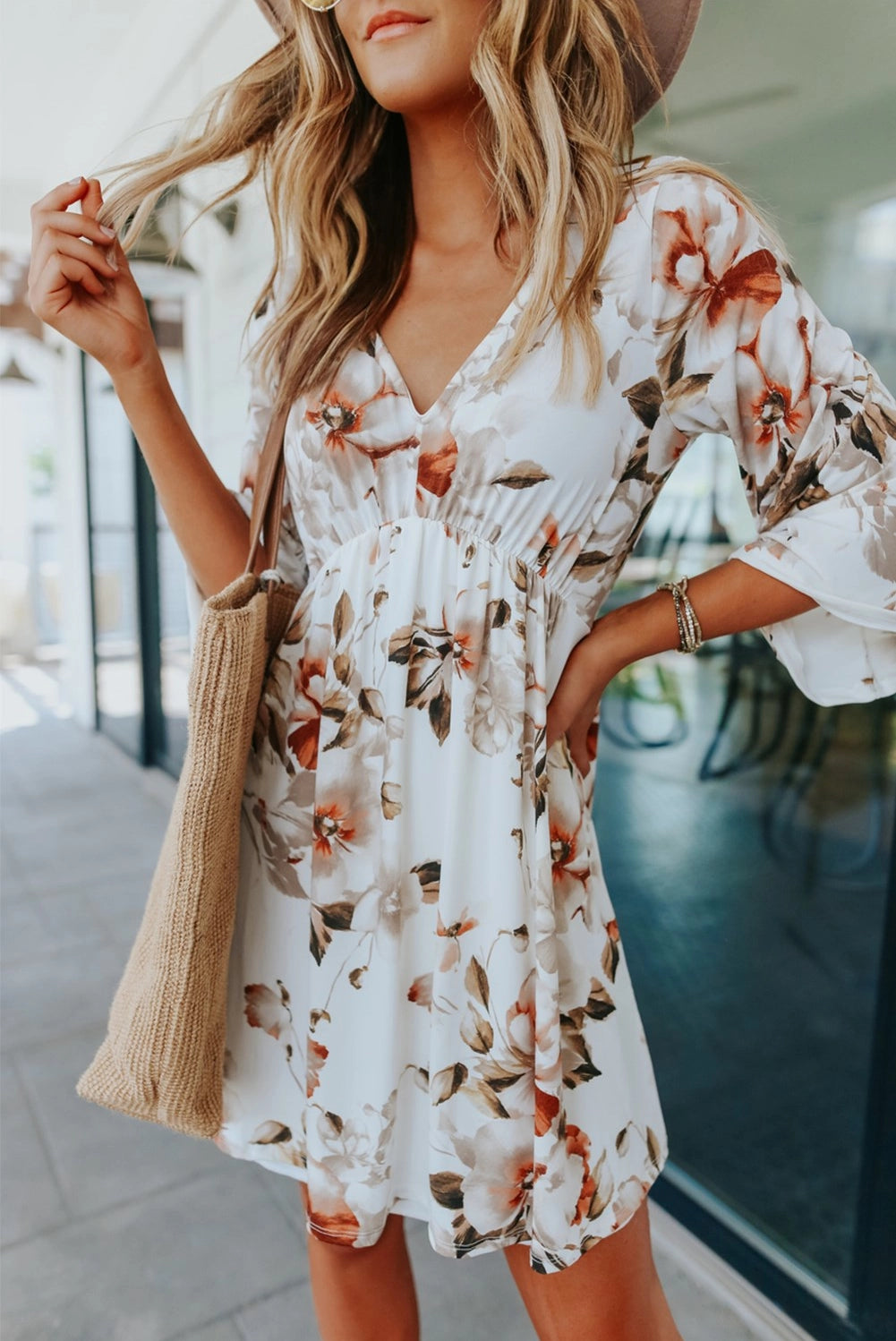 Floral V Neck Dress