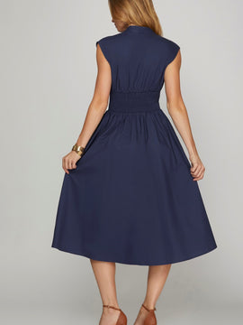 Front Zip Midi Dress with Pockets