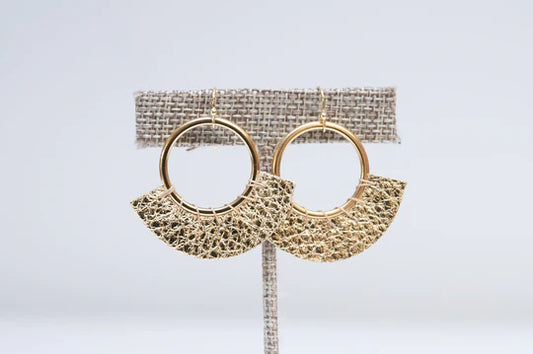Gold Leather Stitch Hoops