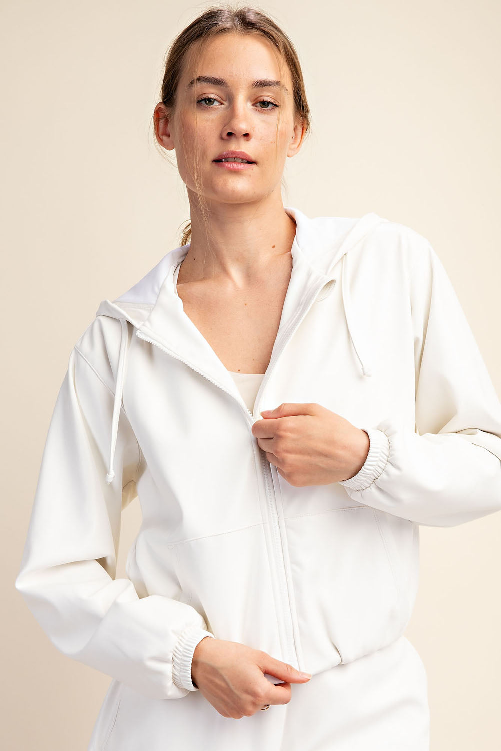 Vegan Leather Cropped Hoodie Jacket