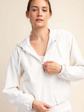 Vegan Leather Cropped Hoodie Jacket