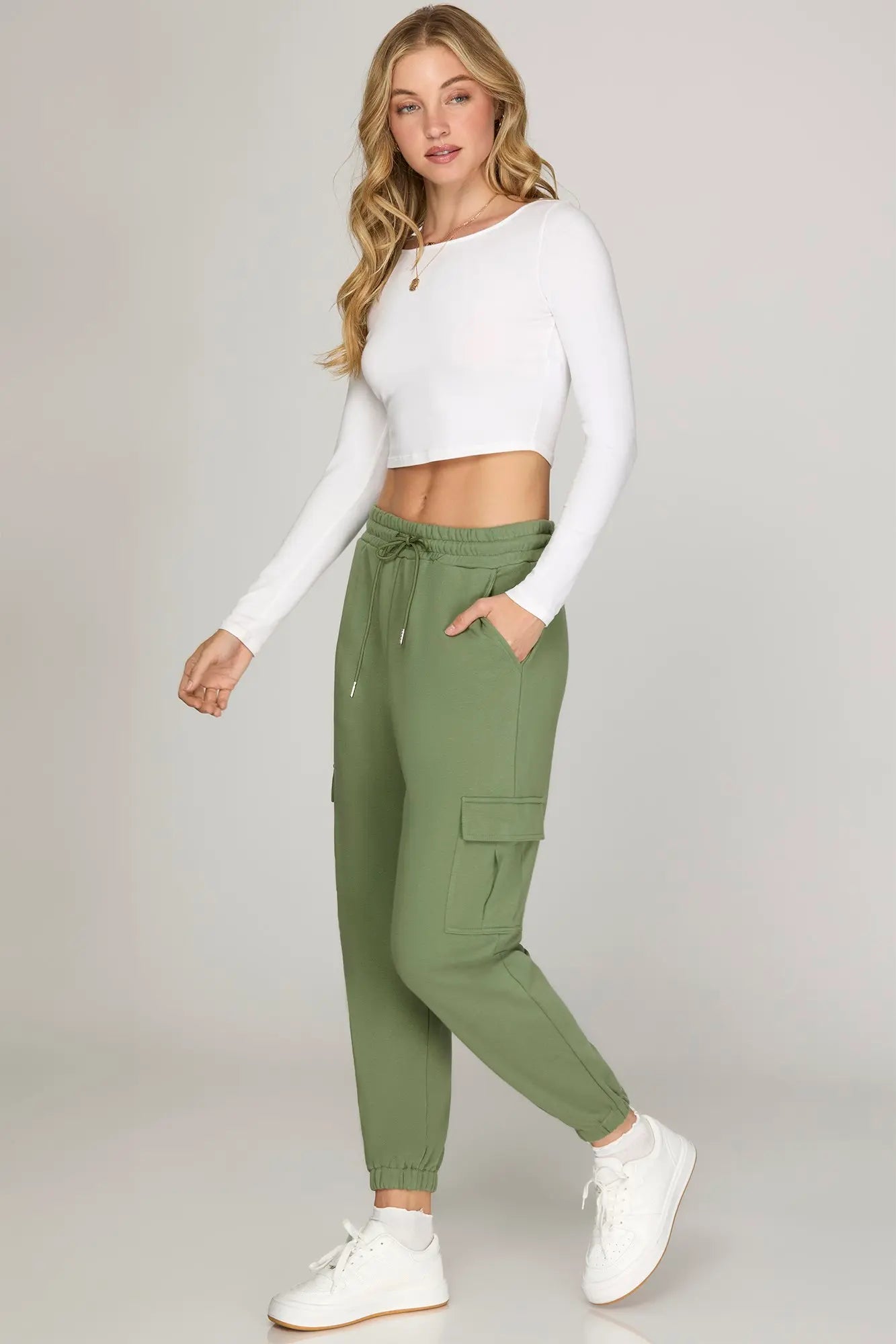 Olive French Terry Cargo Joggers