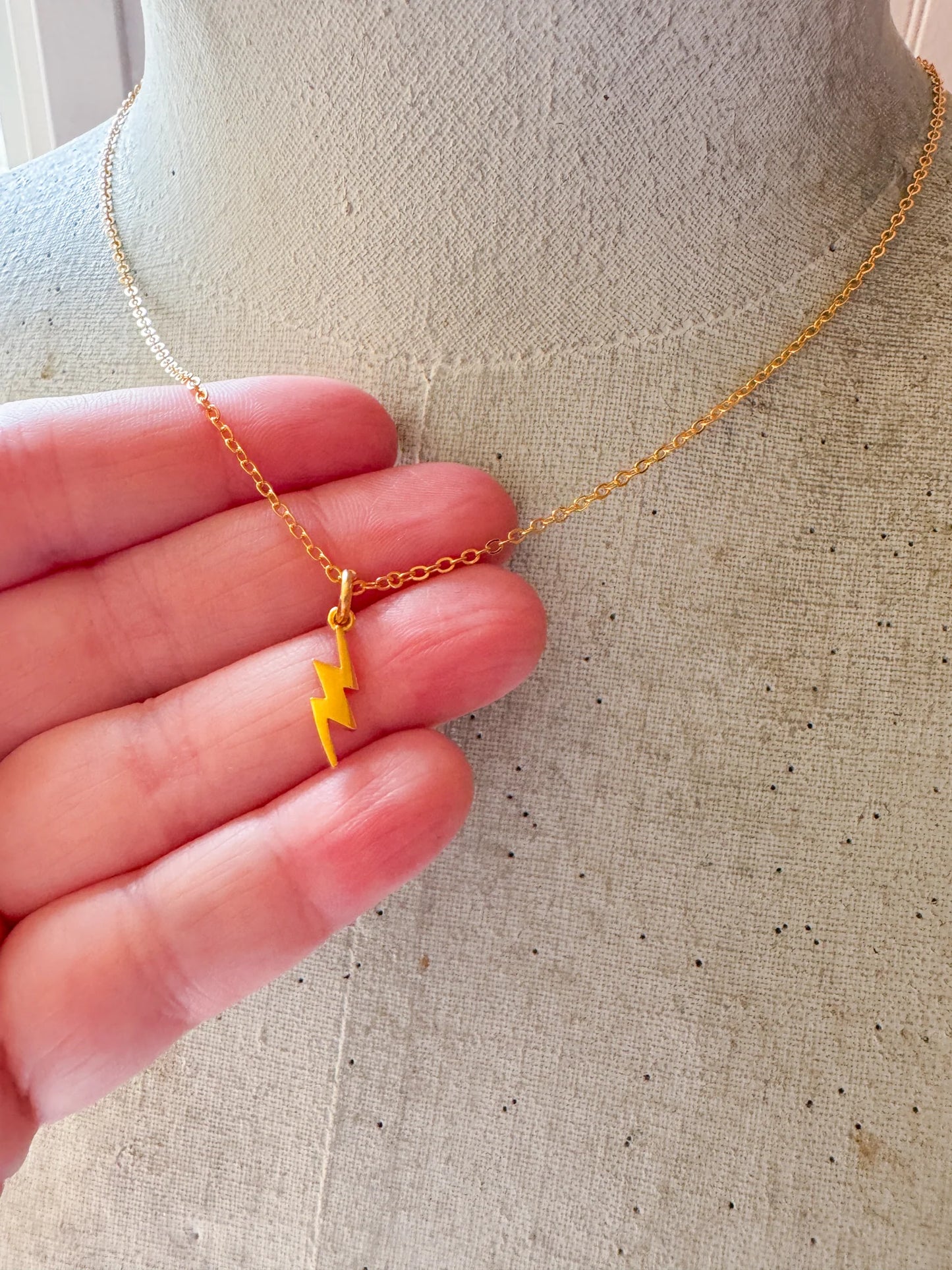 Gold Lightening Bolt Charm Necklace