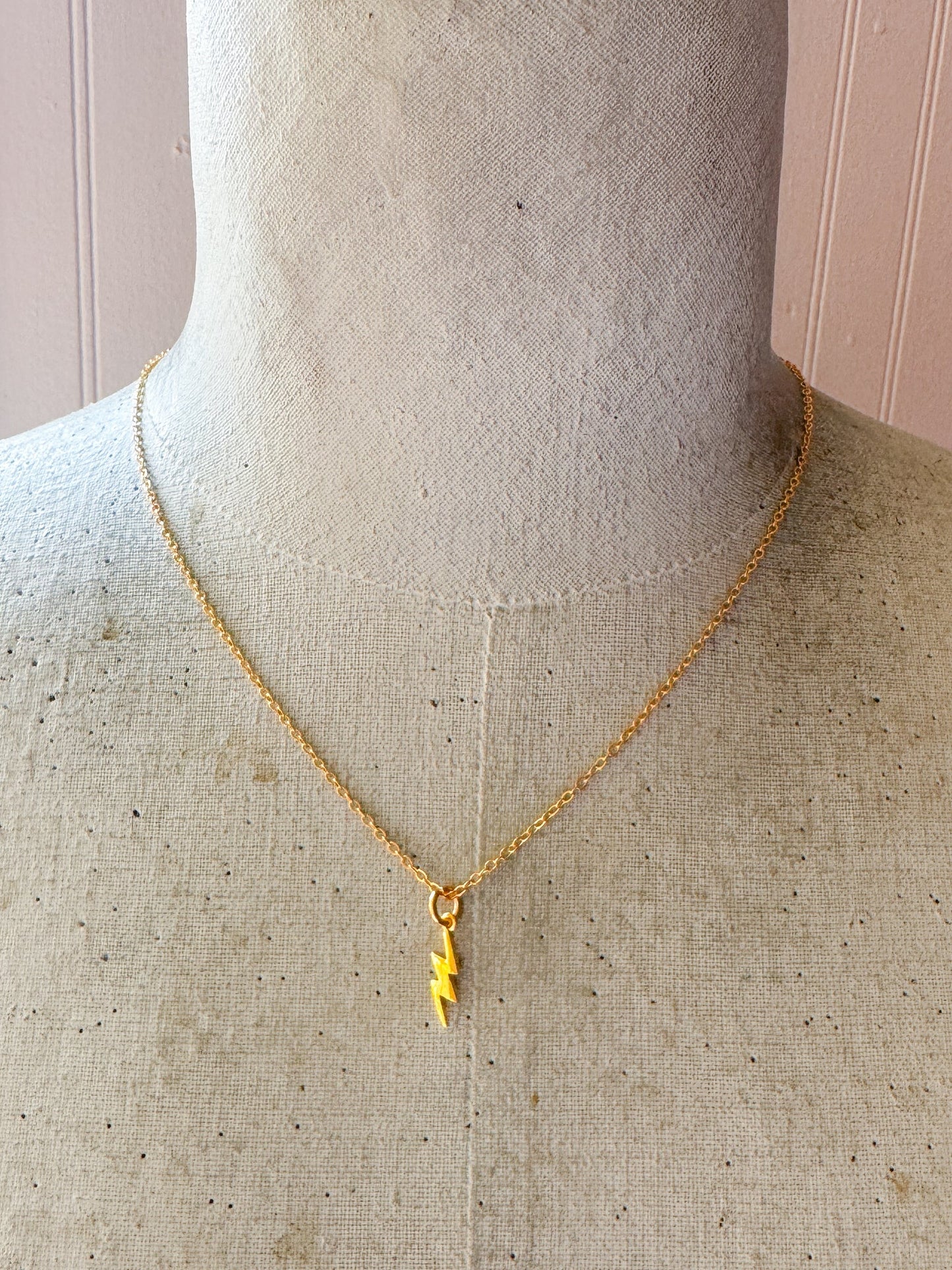 Gold Lightening Bolt Charm Necklace