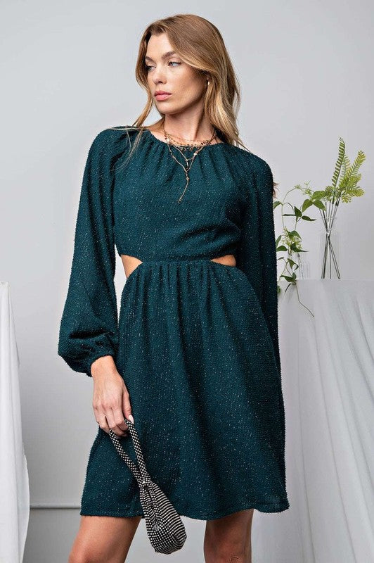 Turquoise Metallic Cut Out Dress