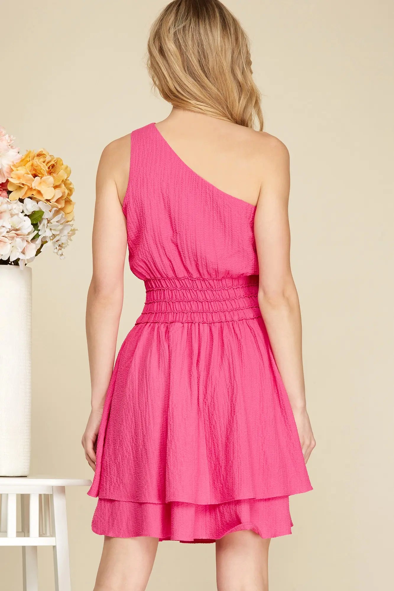 One Shoulder Smocked Waist Dress