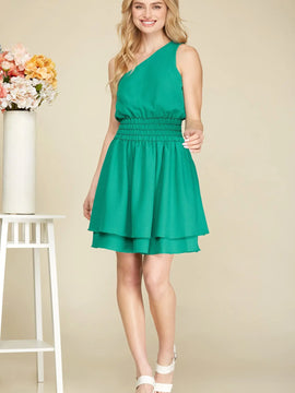 One Shoulder Smocked Waist Dress