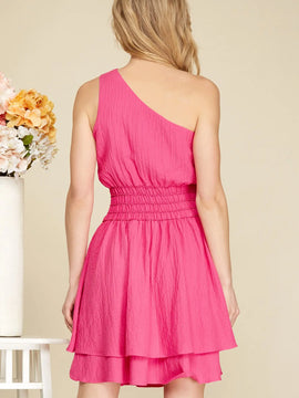 One Shoulder Smocked Waist Dress