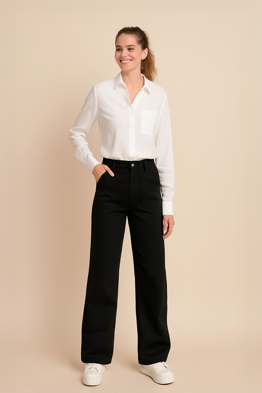 Cotton Stretch Wide Leg Pants