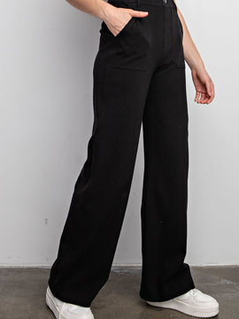 Cotton Stretch Wide Leg Pants