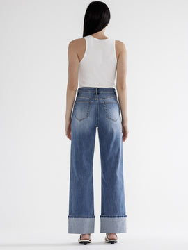 High rise wide leg cuffed denim