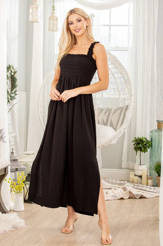 Black Ruched Maxi Dress