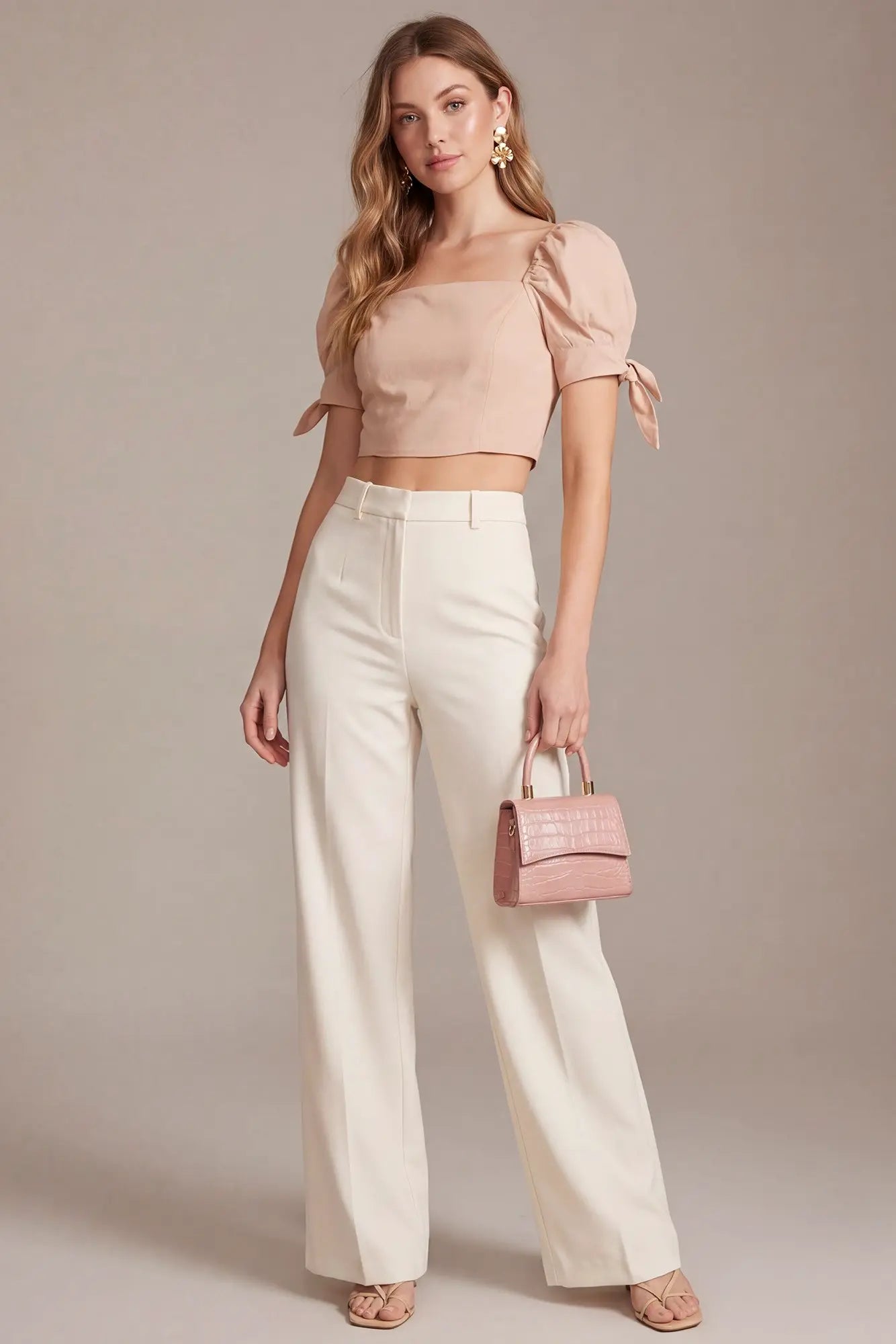 Rose Pleated sleeve top with back zipper