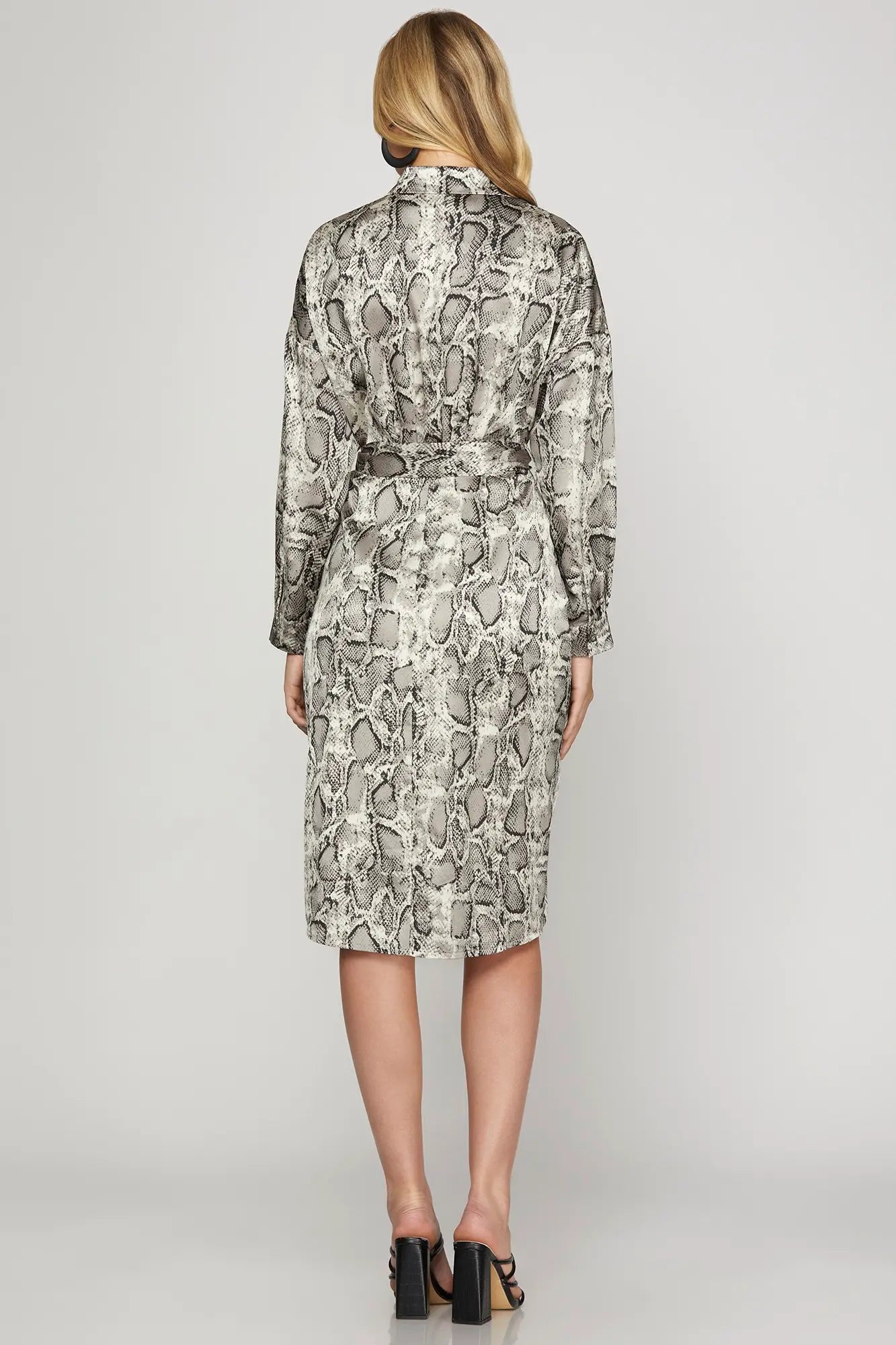 Snake Print Long Sleeve Button Down Dress