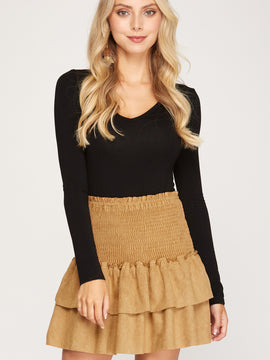 Faux Suede Tiered Skirt